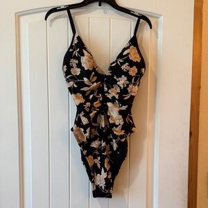 Cupshe X Kelsey Anderson Black and Tan Floral One Piece Swimsuit